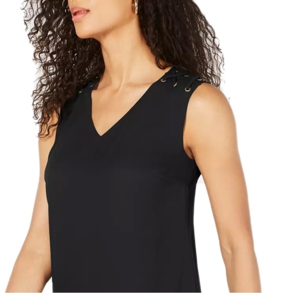 NWOT Ellen Tracy Black & Gold Laced Shoulder Detail Sleeveless Top Size Small - Picture 1 of 10